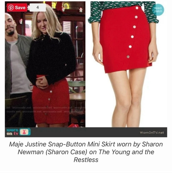 Maje Snap Asymmetrical Button Red Justine Mini Skirt Size 40 Size 8 - Picture 3 of 16